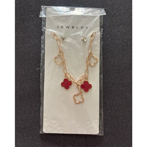 2/$12 Women's Unbranded Gold Red Clover Charm Bracelet One Size